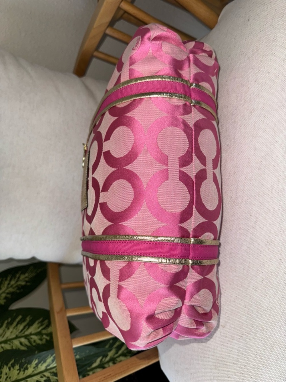 Y2K Coach Poppy Op Art Pink Signature Jacquard Tote Shoulder Bag Purse #13826 - Picture 11 of 17